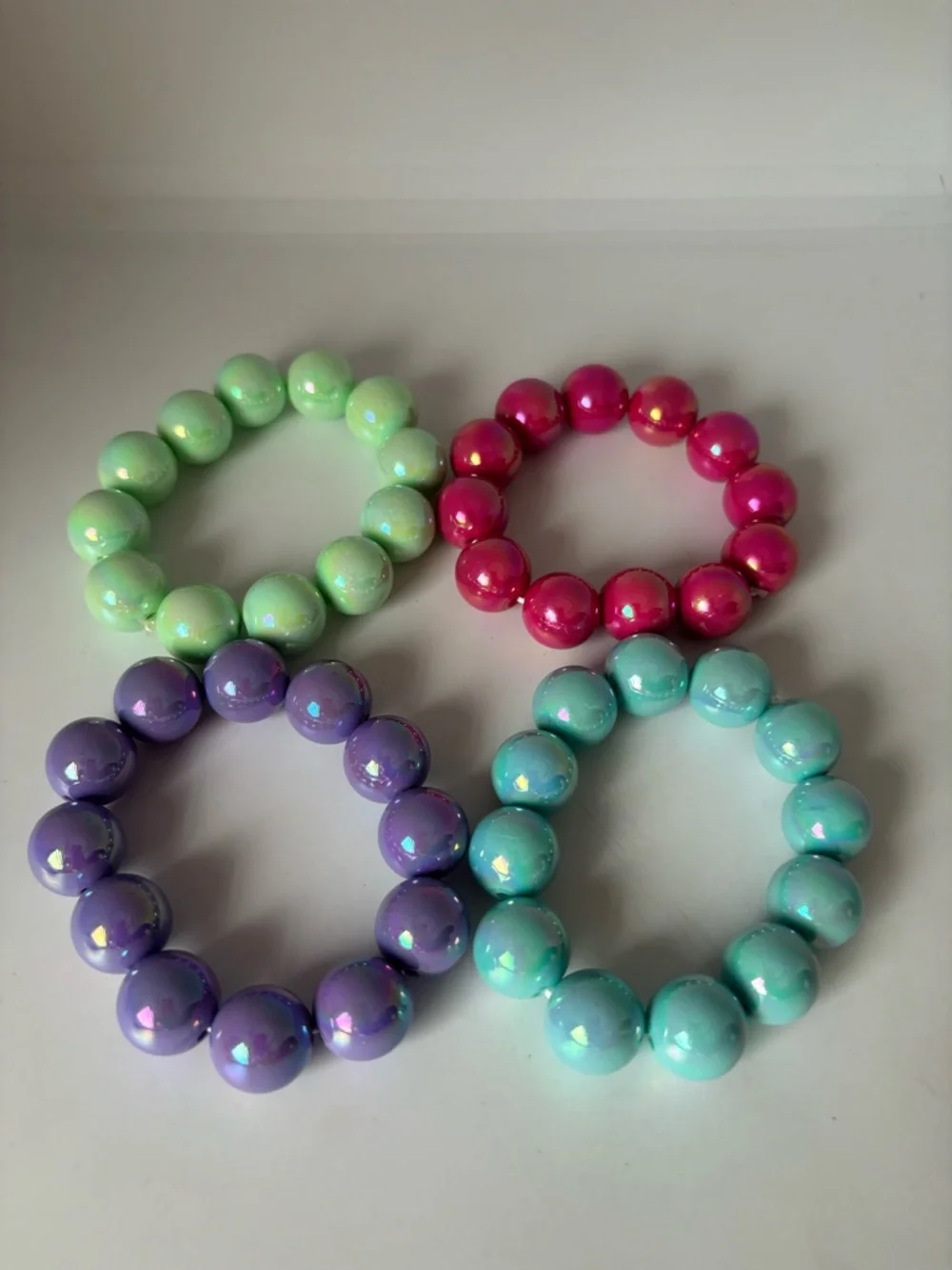 Iridescent Chunky Bead Stretch Bracelets - Mint, Hot Pink, Lavender, Aqua